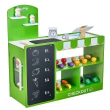 VEVOR Set da Gioco per Bambini in Legno di Alta Qualità 81,5 x 30,7 x 85 cm con Borsa della Spesa, Negozio di Giocattoli con Nastro Trasportatore, Scanner, Registratore di Cassa, Scala Realistica