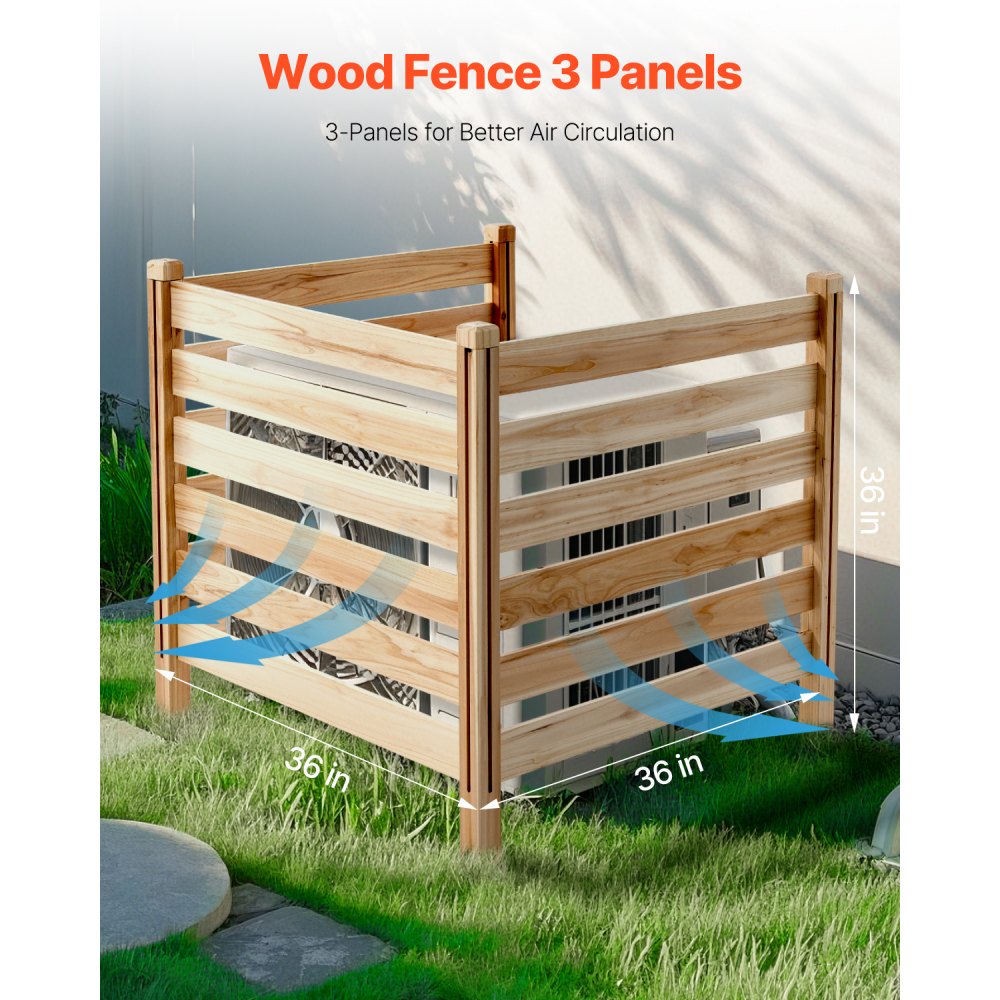 VEVOR Recinzione per Privacy in Legno, 914x914 mm, Schermo per Recinzione per Condizionatore d'Aria a 3 Pannelli, Recinzione per Attrezzature Piscina con Picchetti in Metallo, per Decorazione Esterno