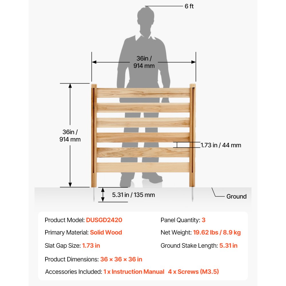 VEVOR Recinzione per Privacy in Legno, 914x914 mm, Schermo per Recinzione per Condizionatore d'Aria a 3 Pannelli, Recinzione per Attrezzature Piscina con Picchetti in Metallo, per Decorazione Esterno