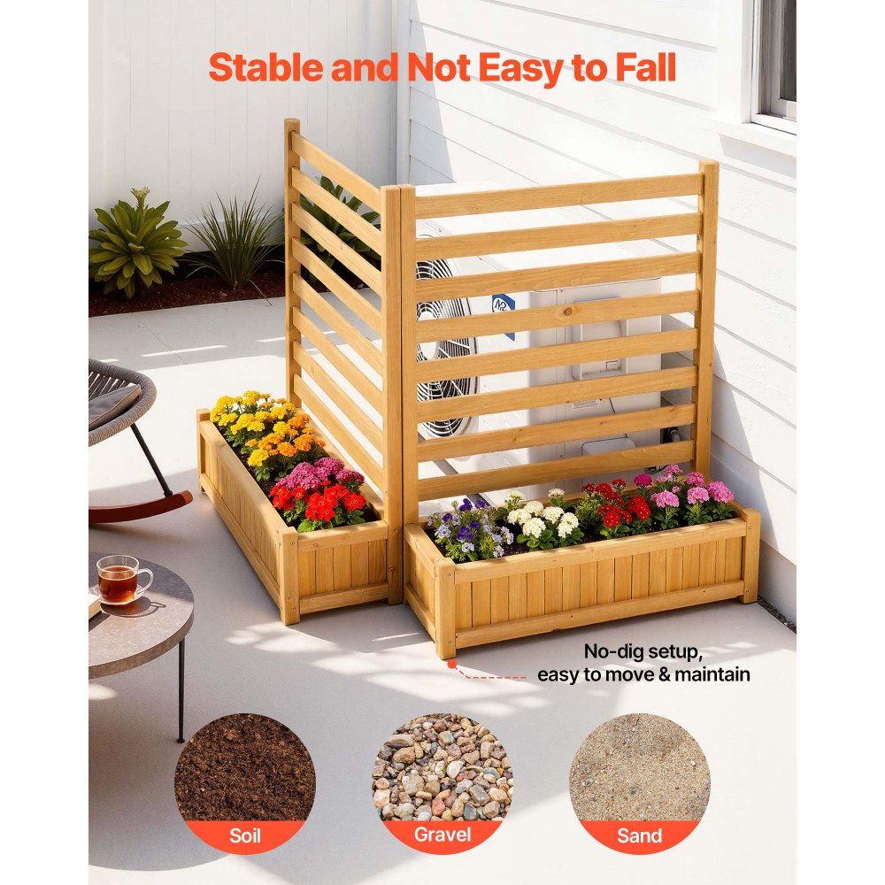 VEVOR Recinzione da Esterno in Legno per Aiuole da 914 x 1143 mm in Legno Massello per Esterni con 2 Pannelli a Doghe con 2 Fioriere, Pannelli di Recinzioni per Giardino Piscina Giardinaggio