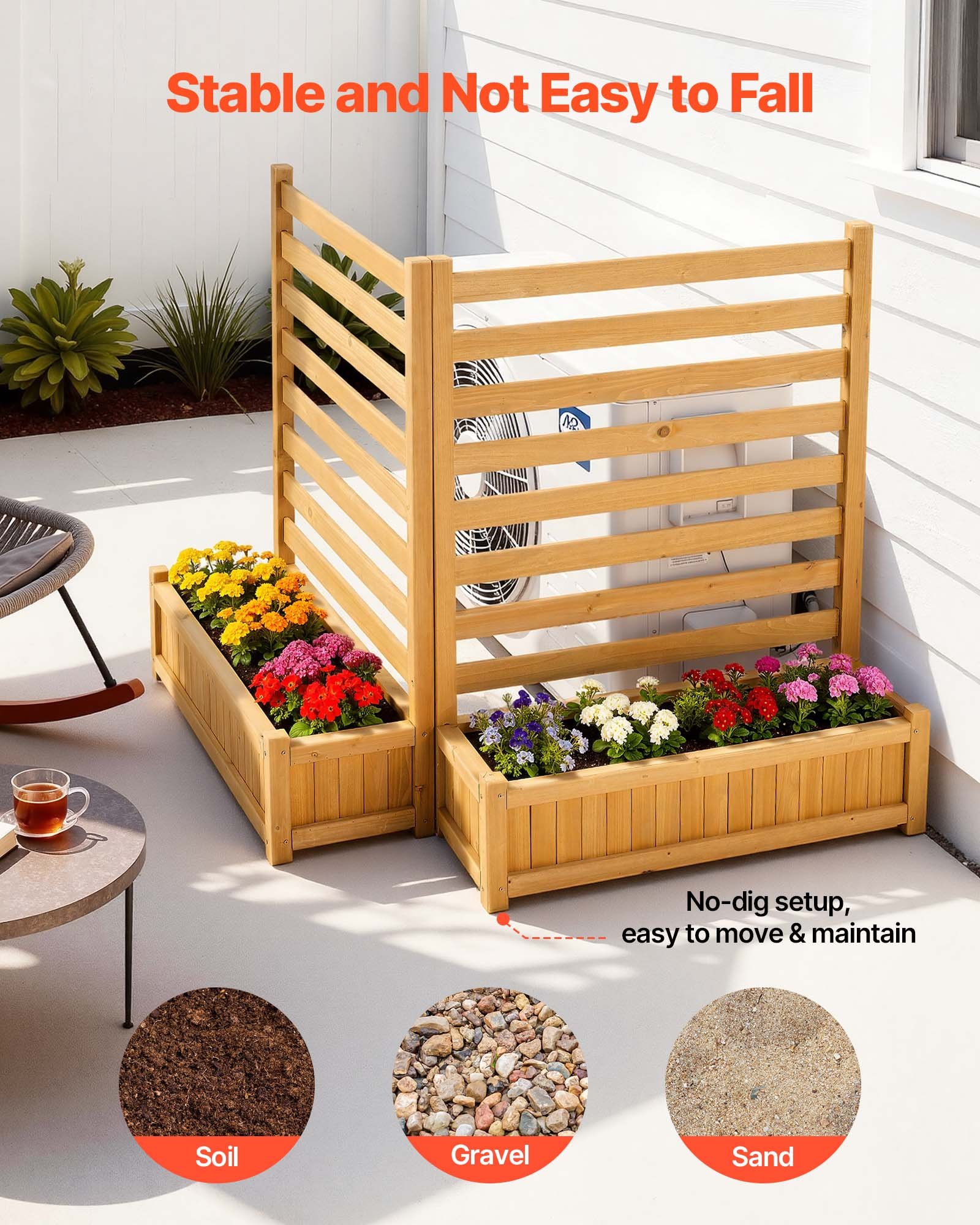 VEVOR Recinzione da Esterno in Legno per Aiuole da 914 x 1143 mm in Legno Massello per Esterni con 2 Pannelli a Doghe con 2 Fioriere, Pannelli di Recinzioni per Giardino Piscina Giardinaggio