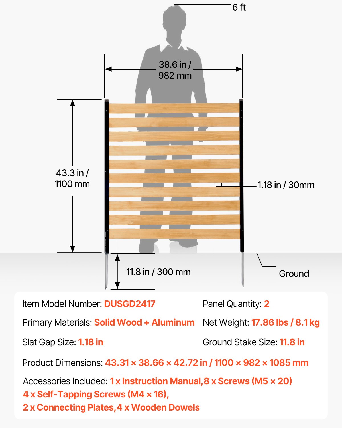 VEVOR Recinzione per Riservatezza in Legno 2 Pannelli, 1100 x 982 x 1085 mm, Schermo per Recinzione per Condizionatore d'Aria, Recinzione per Piscina con Picchetti in Metallo, per Decorazione Esterno