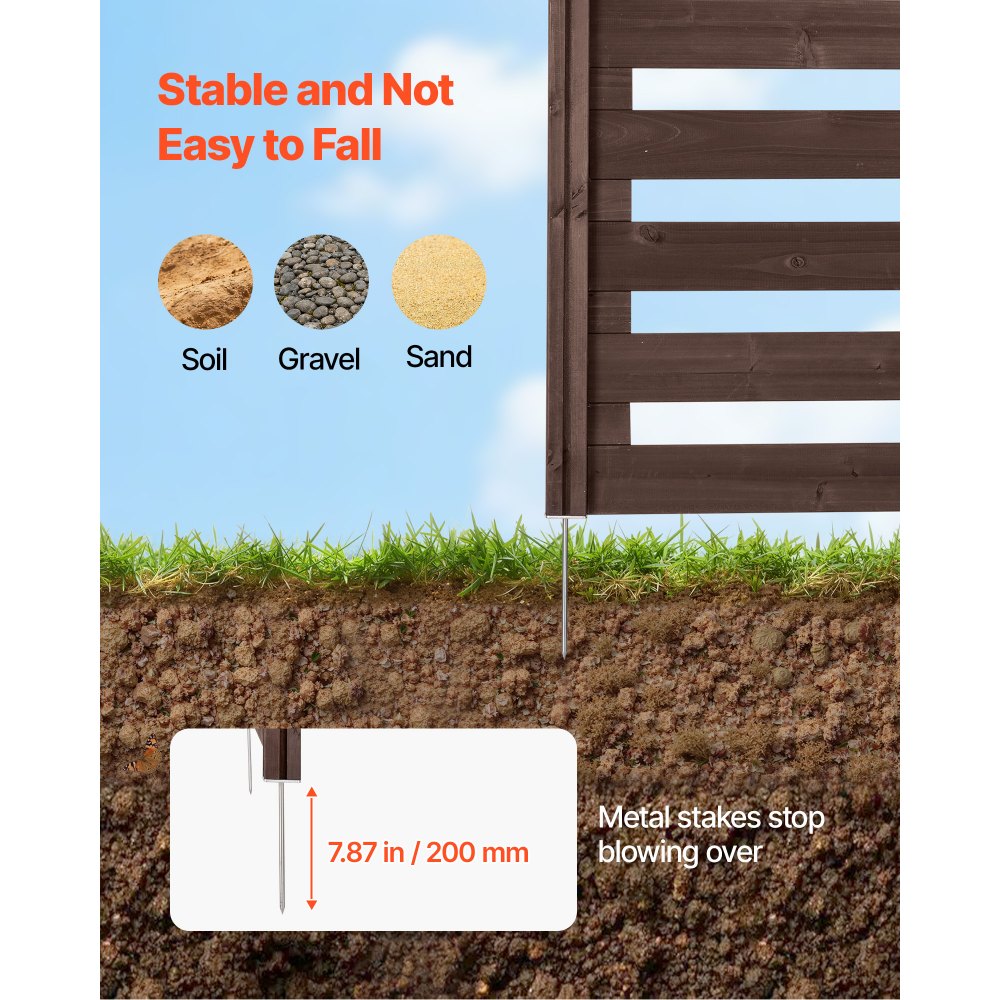 VEVOR Recinzione da Esterno in Legno per Aiuole da 1230 x 945 mm, in Legno Massello per Esterni a 3 Pannelli con Picchetti in Metallo, Struttura in Acciaio, Recinzioni per Giardino, Piscina