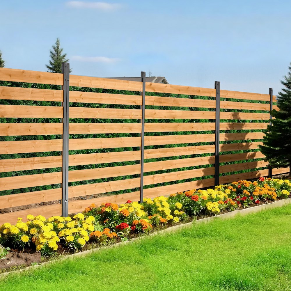 VEVOR Recinzione in Legno per Giardino 1219 x 1244 x 1219 mm, per Esterni a 2 Pannelli, Struttura in Acciaio, Recinzione per Giardino da Esterno per Bidone Utensili Giardinaggio Piscina Cortile