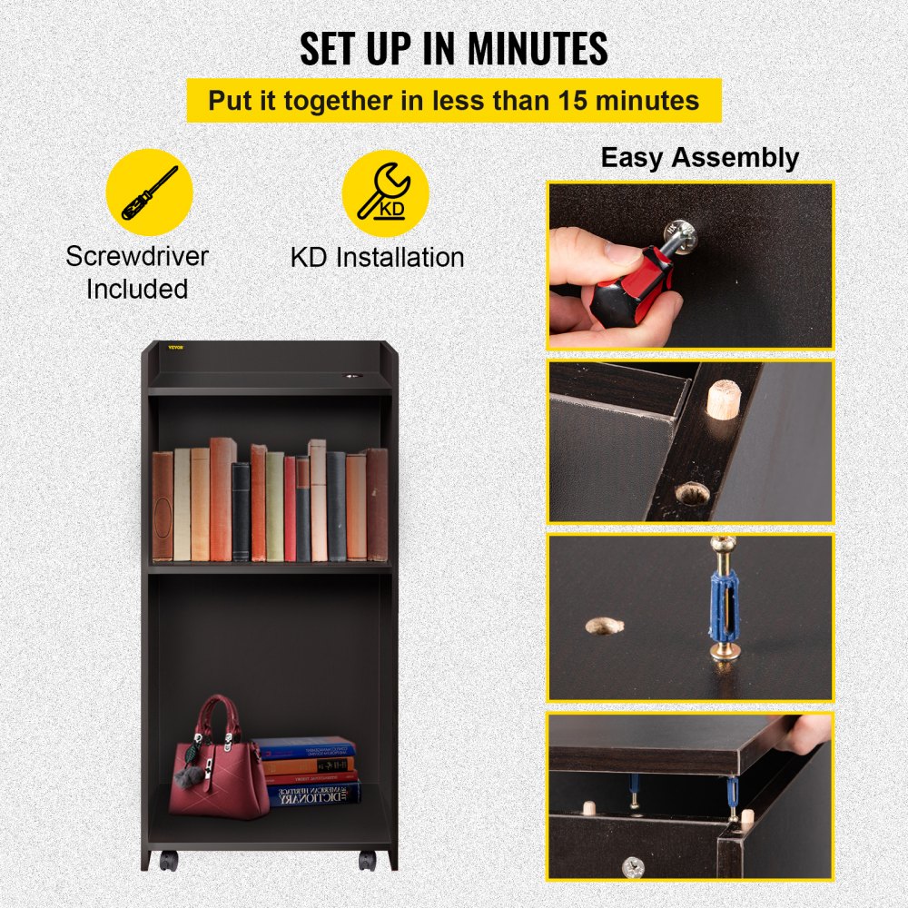 VEVOR Podio in Legno, 60x40x120 cm Leggio per Pulpito con Ripiano a 4 Rotelle, Supporto per Podio Colore Nero, Semplice Pulpiti Leggio Adatto per Chiese, Matrimoni, Aule, Seminari, Case e Ristoranti