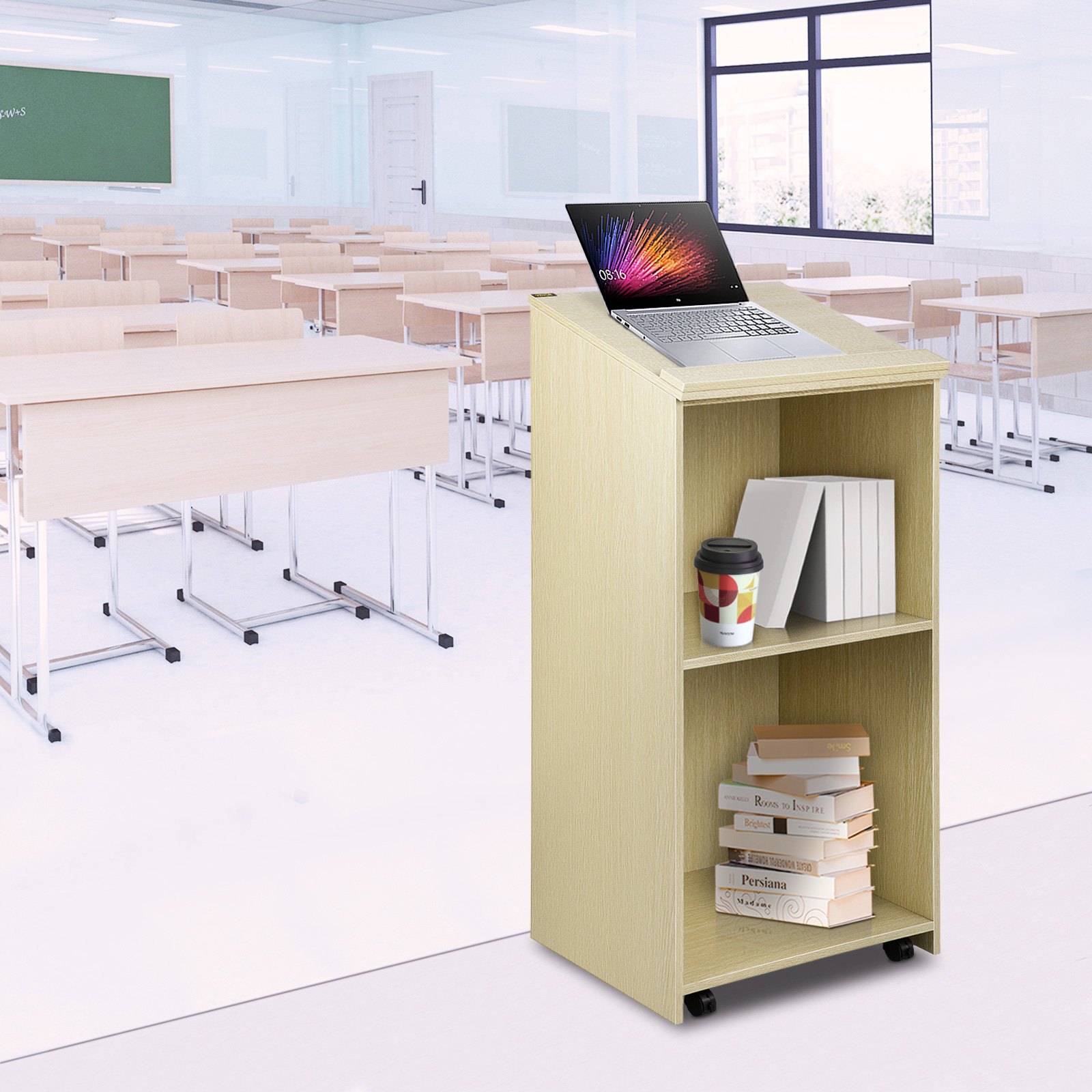 VEVOR Podio in Legno MDF a Colore Bianco, Podio da 60 x 40 x 120 cm con 4 Rotelle Girevole e Presa in Lega, Leggio per Pulpito Utilizzo per Chiese, Aule, Seminari, Caffè, Matrimoni, Case e Ristoranti