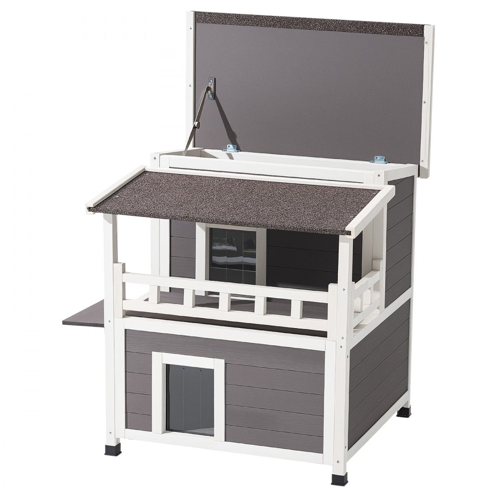 VEVOR Cuccia per Gatti Isolata, Rifugio in Legno a 2 Piani, Isolamento in Schiuma, con Balcone, Cucce Impermeabili per Gatti Selvatici, Interni ed Esterni, 1 a 3 Gatti, 84 x 74 x 81 cm