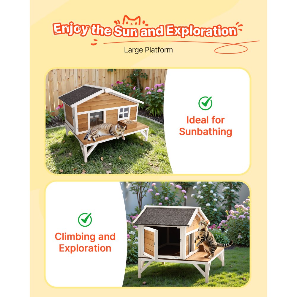 VEVOR Insulated Cat House, All-Around Foam Insulation Elevated Cat Shelter, Wooden Feral Kitty Shelter with Large Platform, Waterproof Cats Condos for Indoor & Outdoor Cats in Winter 110 x 85  x 78 cm