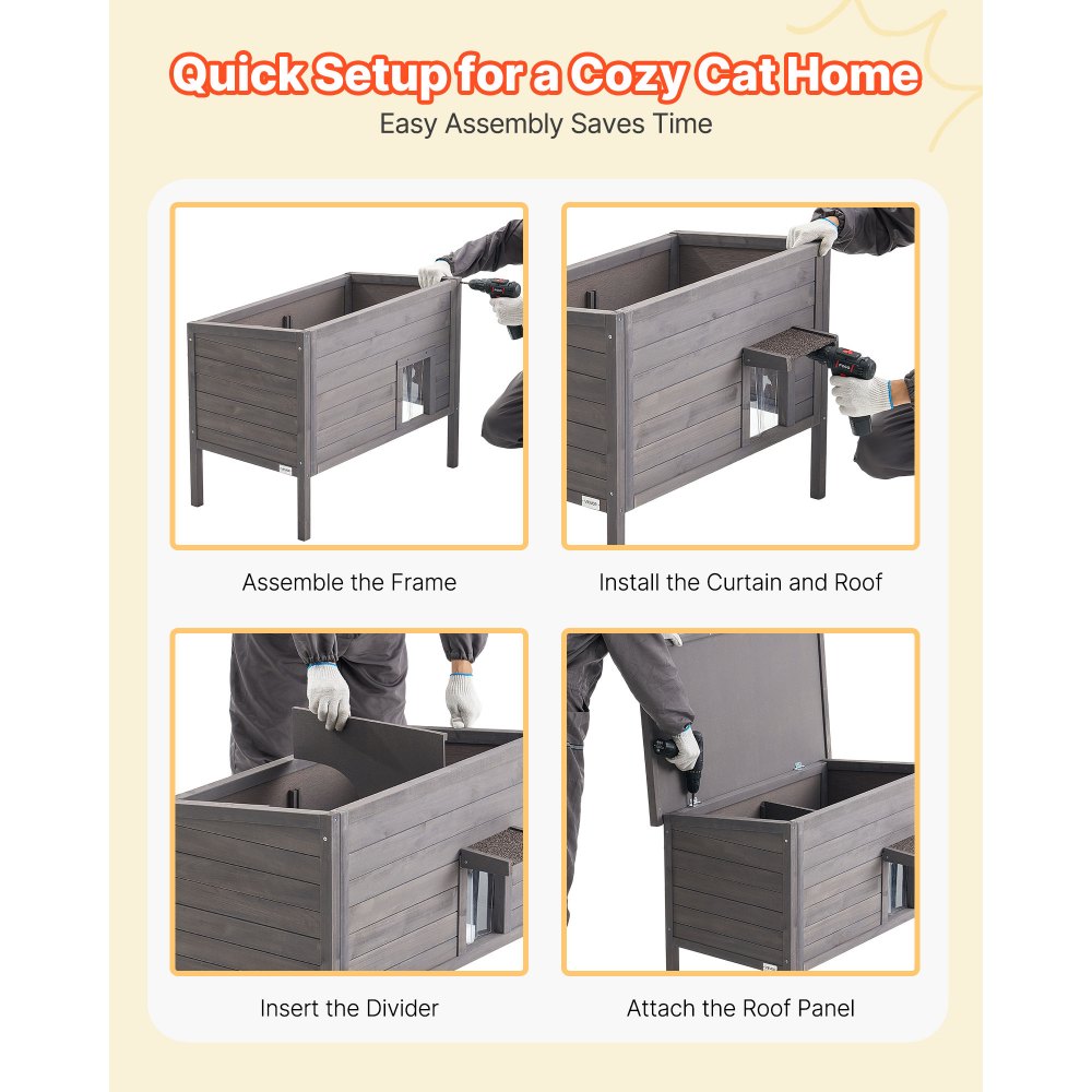 VEVOR Cuccia Riscaldata per Gatti, Rifugio Isolato Impermeabile in Legno da Esterno, con Cuscinetto Riscaldante, Porta a Battente e Tetto Apribile in Asfalto per 1-3 Gatti, 87 x 53,5 x 69 cm