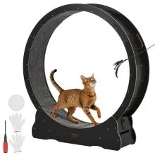 VEVOR Ruota per Esercizi per Gatti, Ruota per Correre in Legno da 132 cm per Gattini da Interno Fino a 12,7 kg, con Pista in Moquette e Meccanismo di Bloccaggio, per Animali Domestici, Fitness Nero