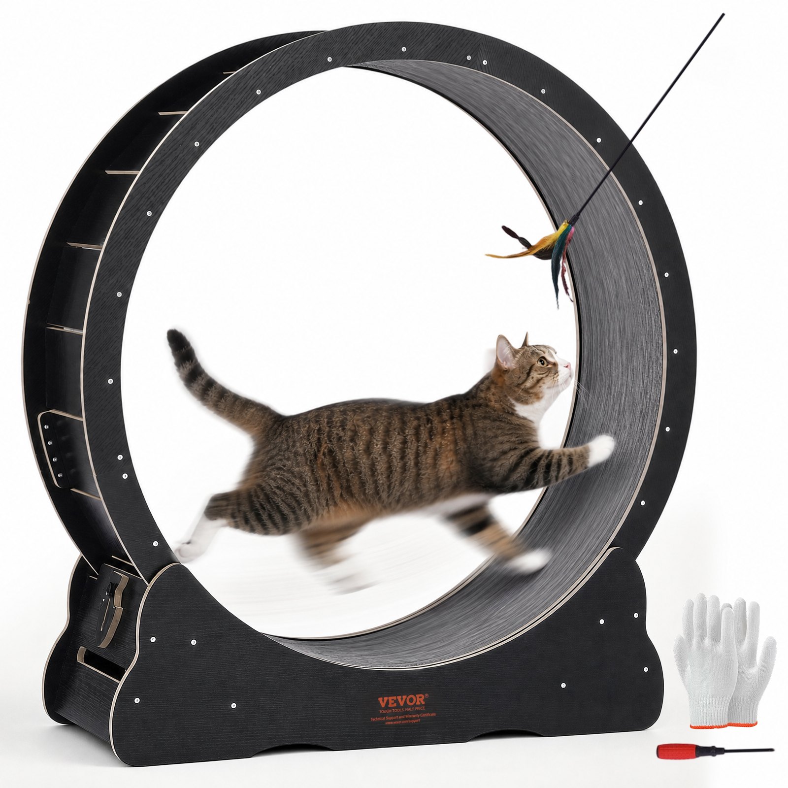 VEVOR Ruota per Esercizi per Gatti Ruota da Corsa per Interni Grande da 1100 mm, con Tapis Roulant Rimovibile, Teaser per Gatti per Correre, Camminare, Adatta per la Maggior Parte dei Gatti, Nera