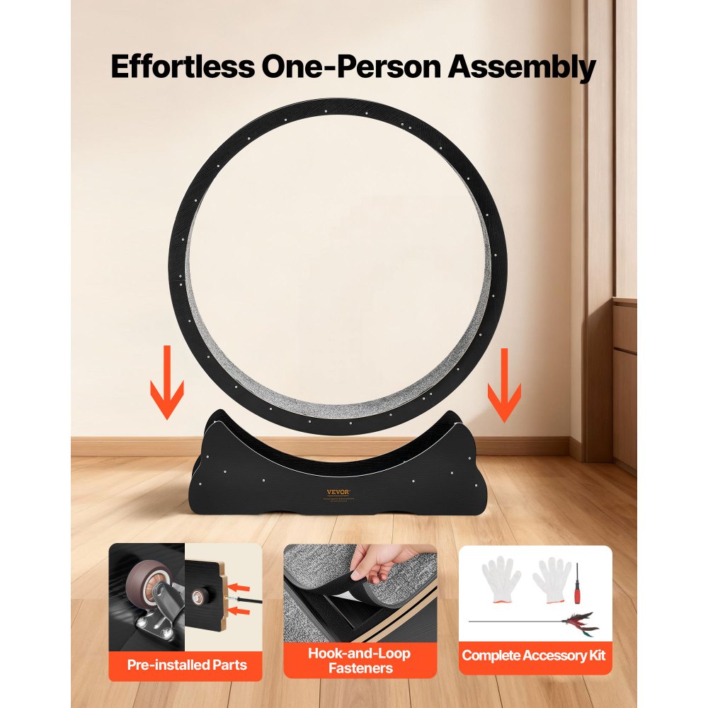 VEVOR Cat Exercise Wheel, 120 cm Wooden Cat Running Wheel for Indoor Cats up to 12.7 kg, Cats Treadmill with Carpeted Runway & Locking Mechanism, Quiet Kitten Sport Toys for Pets Fitness, Black