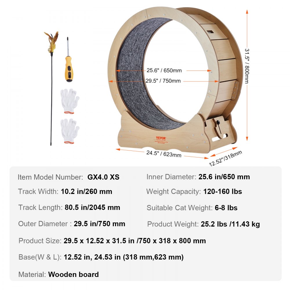VEVOR Cat Exercise Wheel, 750 mm, Indoor Cat Treadmill with Removable Running Belt, Cat Teaser for Running, Walking, Training, Cat Exercise Wheel, Suitable for Most Cats up to 3.6 kg