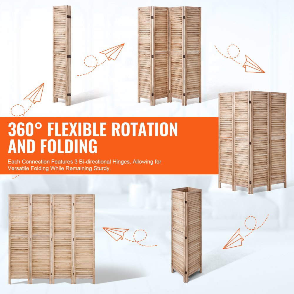 VEVOR Wooden Room Divider Screen, 4-Panel Foldable Privacy Screen, 170 cm High, Portable Decorative Screen for Room Partitioning with European Style for Home, Restaurant, Bedroom
