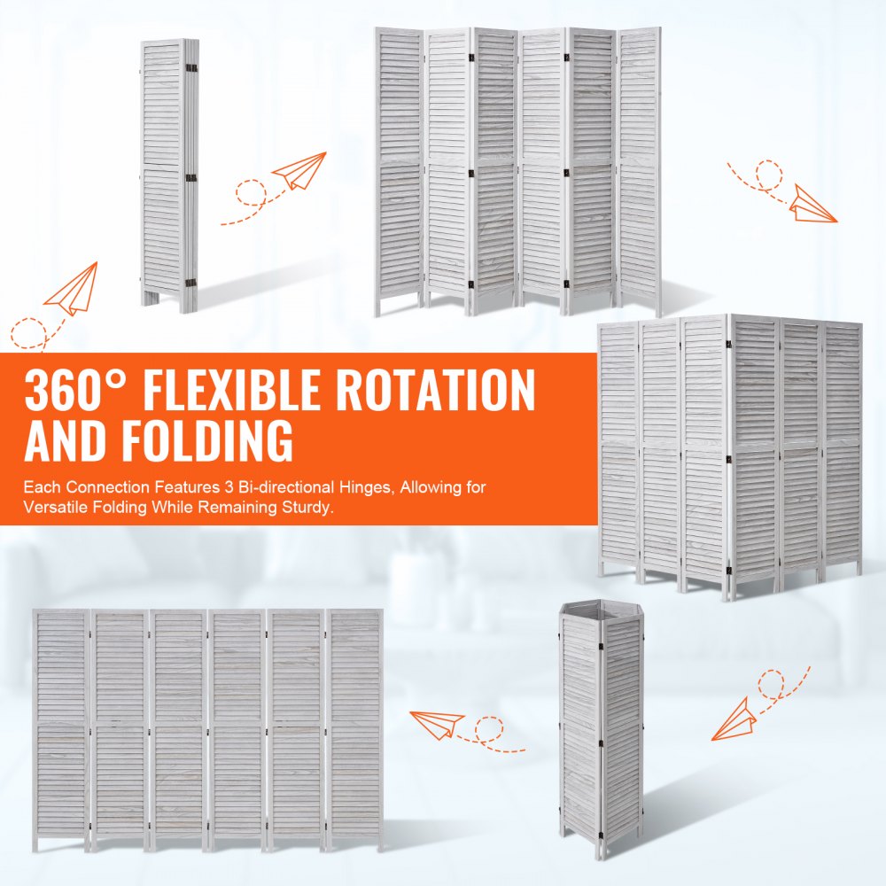 VEVOR Divisorio in Legno per Ambienti a 6 Pannelli, Divisorio in Legno Intagliato con persiane per interni, Alto 1700 mm Divisorio Decorativo Portatile, per Separazione di Ambienti, Camera da Letto