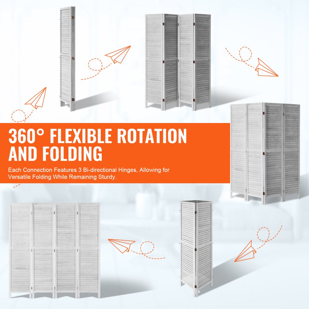 VEVOR 4-panel foldable room divider, 170 cm high portable decorative screen for room separation, suitable for office, restaurant, bedroom (light gray)