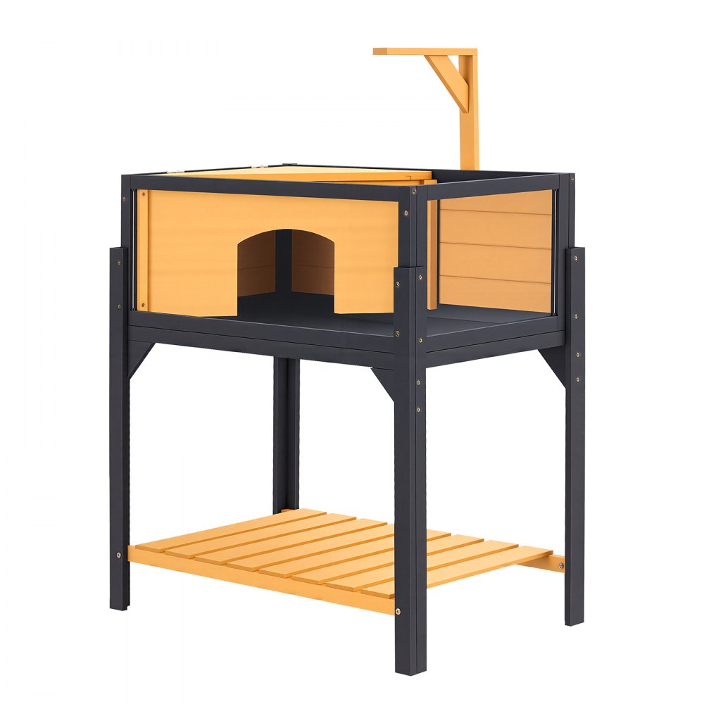 VEVOR Habitat per Tartarughe in Legno a 2 Stanze con Supporto per Lampada, per Rettili e Piccoli Animali da Interno ed Esterno, Ripiano Portaoggetti, con Tetto Apribile e Finestra di Osservazione