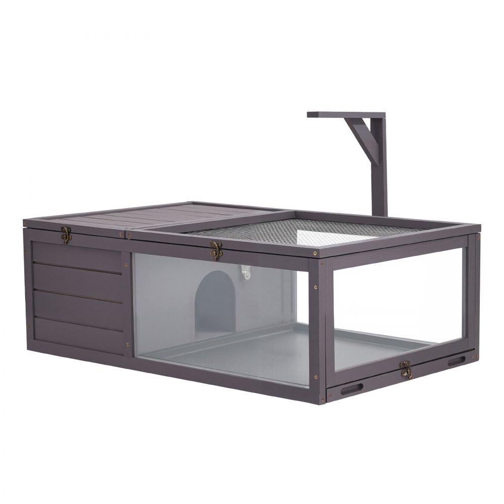 VEVOR Habitat per Tartarughe in Legno a 2 Stanze con Vassoio Estraibile, per Piccoli Animali da Interno ed Esterno, Supporto per Lampada, con Tetto Apribile e Finestra di Osservazione in Acrilico