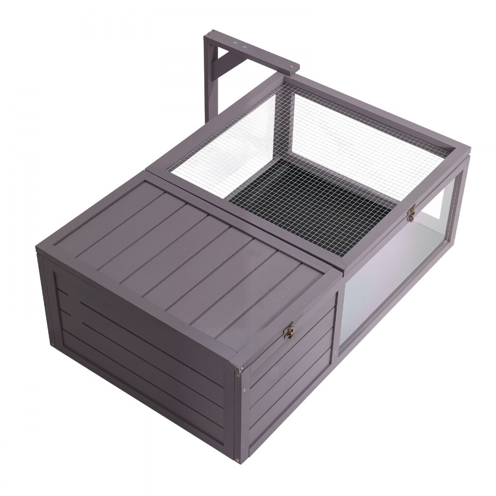 VEVOR Habitat per Tartarughe in Legno a 2 Stanze con Vassoio Estraibile, per Piccoli Animali da Interno ed Esterno, Supporto per Lampada, con Tetto Apribile e Finestra di Osservazione in Acrilico