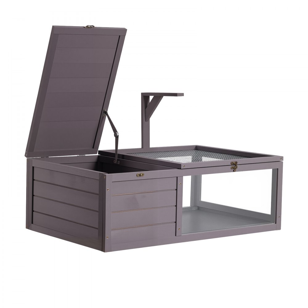 VEVOR Habitat per Tartarughe in Legno a 2 Stanze con Vassoio Estraibile, per Piccoli Animali da Interno ed Esterno, Supporto per Lampada, con Tetto Apribile e Finestra di Osservazione in Acrilico