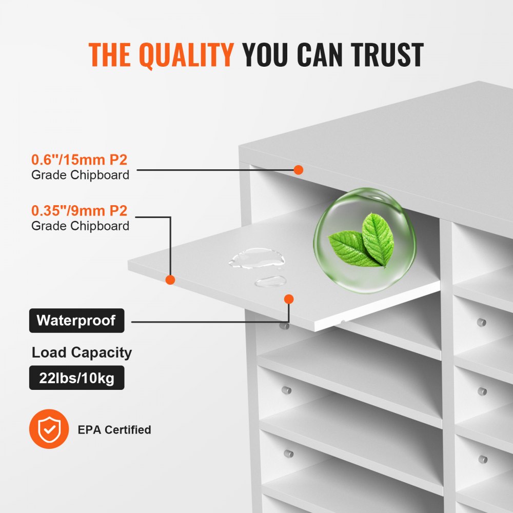 VEVOR Letter Tray Desk Organizer 520 x 305 x 410 mm, 2.3-5.6 cm Adjustable A4 Stackable Paper Tray, Storage Desk Filing System Organization, Filing (White, 2 x 6 Compartments)