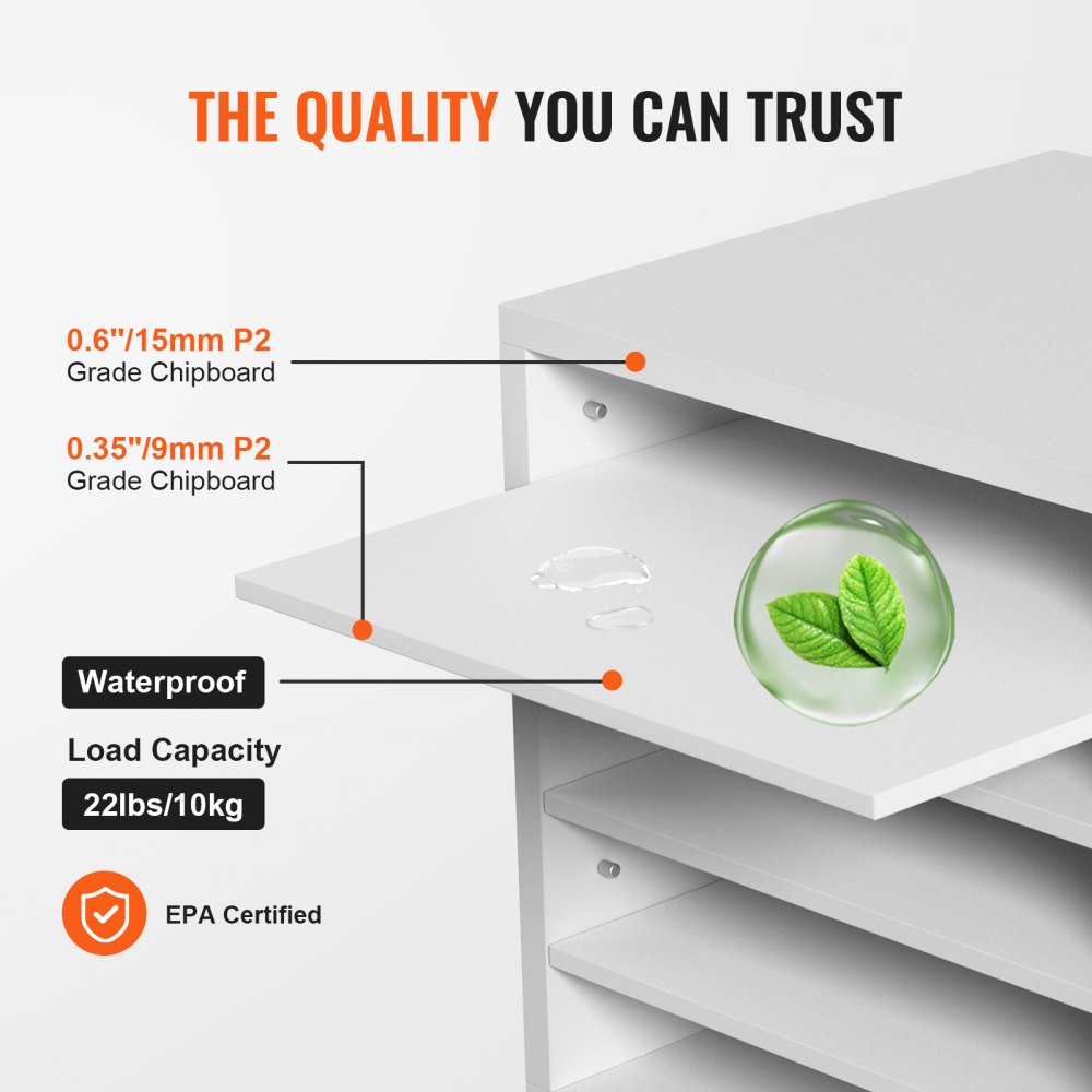 VEVOR 355 x 305 x 330 mm Letter Tray Desk Organizer, 2.3-5.6 cm Adjustable A4 Stackable Landscape, Paper Tray, Storage Desk Filing System Organization, Tray (White, 5 Compartments)