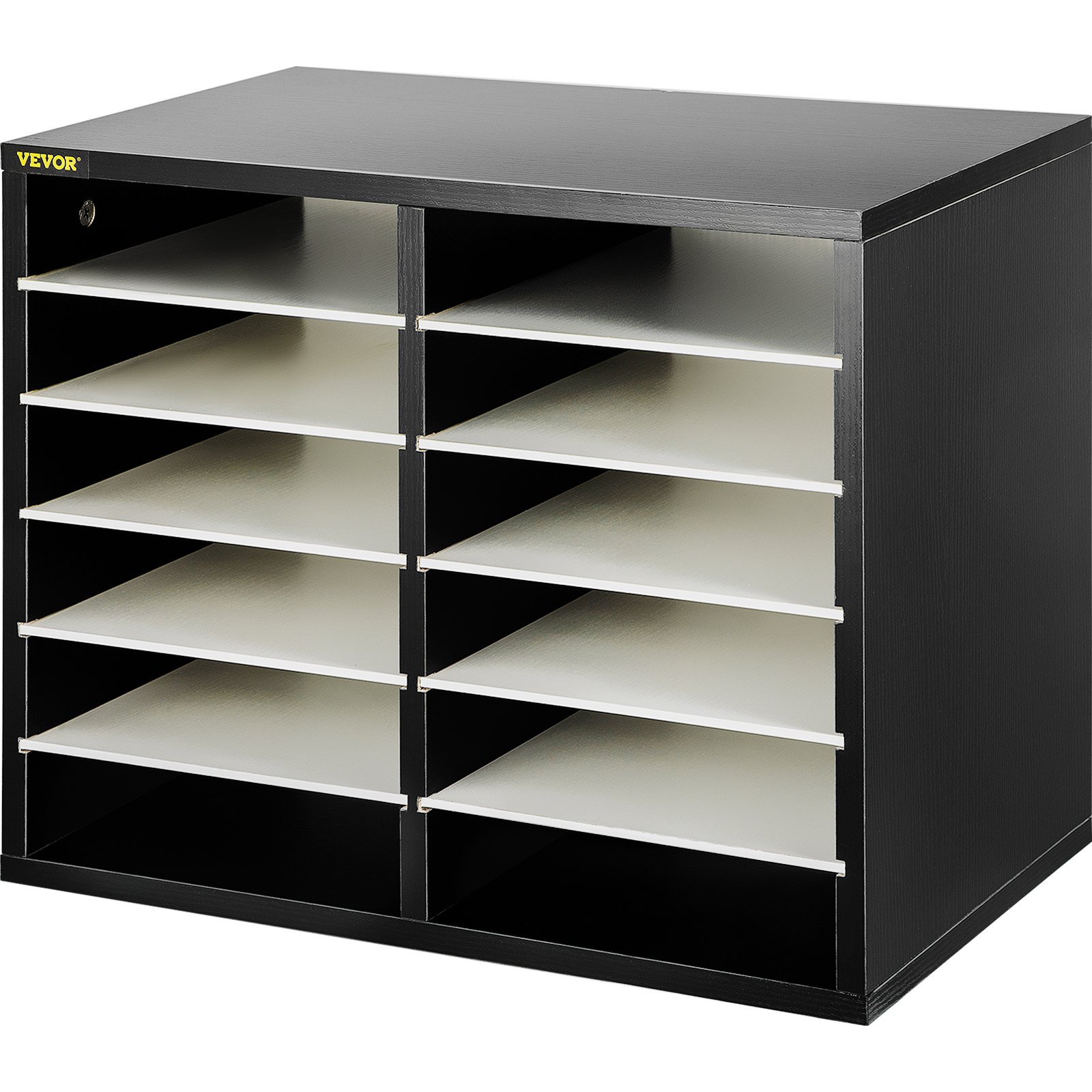 VEVOR Organizzatore di Documenti in Legno da 49 x 31 x 41 cm, Organizer di Scrivania in MDF Colore Bianco e Nero, Cassettiera di Ufficio su Scrivania con 12 Scomparti, Uso per Casa Ufficio Aula Studio