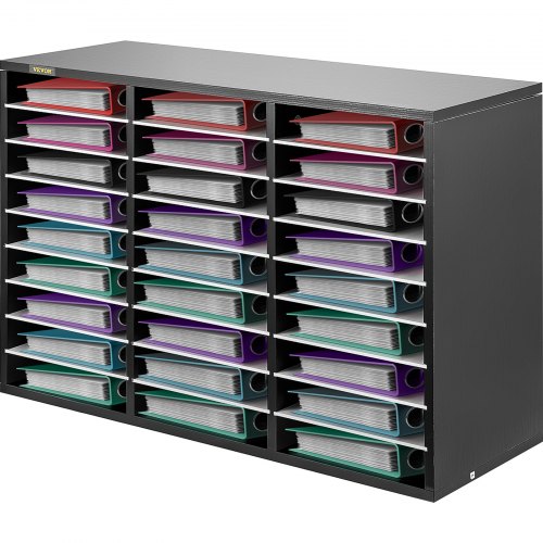 VEVOR Organizzatore di Documenti in MDF, Organizer di Scrivania a Colore Bianco e Nero da 80 x 30,5 x 55 cm, Cassettiera di Ufficio su Scrivania con 27 Scomparti, Adatto per Casa Ufficio Aula Studio
