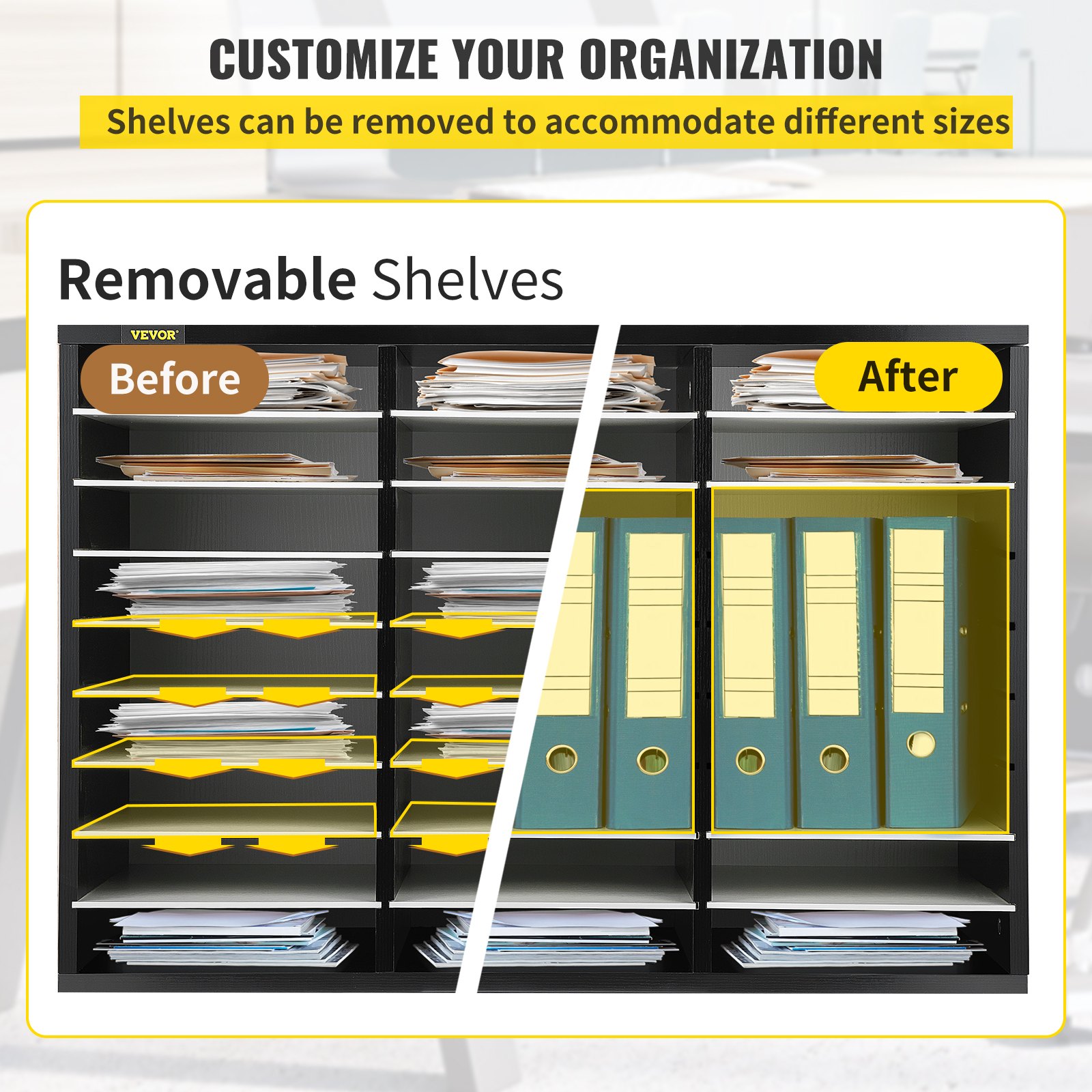 VEVOR Organizzatore di Documenti in MDF, Organizer di Scrivania a Colore Bianco e Nero da 80 x 30,5 x 55 cm, Cassettiera di Ufficio su Scrivania con 27 Scomparti, Adatto per Casa Ufficio Aula Studio