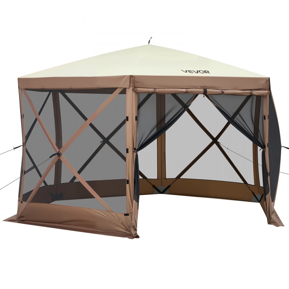 VEVOR Tenda Gazebo, 10 x 10 piedi, Tenda da campeggio pop-up a 6 lati, Borsa per il trasporto portatile, Tende ombreggianti di grandi dimensioni per campeggio all'aperto, prato e cortile