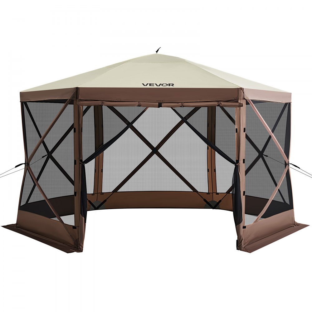 VEVOR Tenda Gazebo, 10 x 10 piedi, Tenda da campeggio pop-up a 6 lati, Borsa per il trasporto portatile, Tende ombreggianti di grandi dimensioni per campeggio all'aperto, prato e cortile