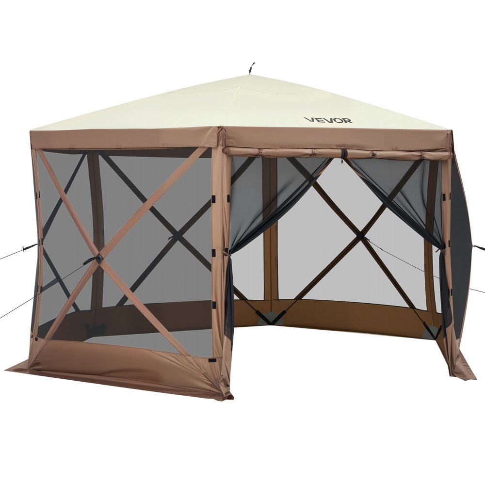 VEVOR Tenda Riparo da Campeggio Pop-Up, Parasole a 6 Lati con Finestre in Rete, Borsa da Trasporto Portatile, Picchetti da Terra, Tende di Grandi Dimensioni per Campeggio all'Aperto, Prato e Giardino