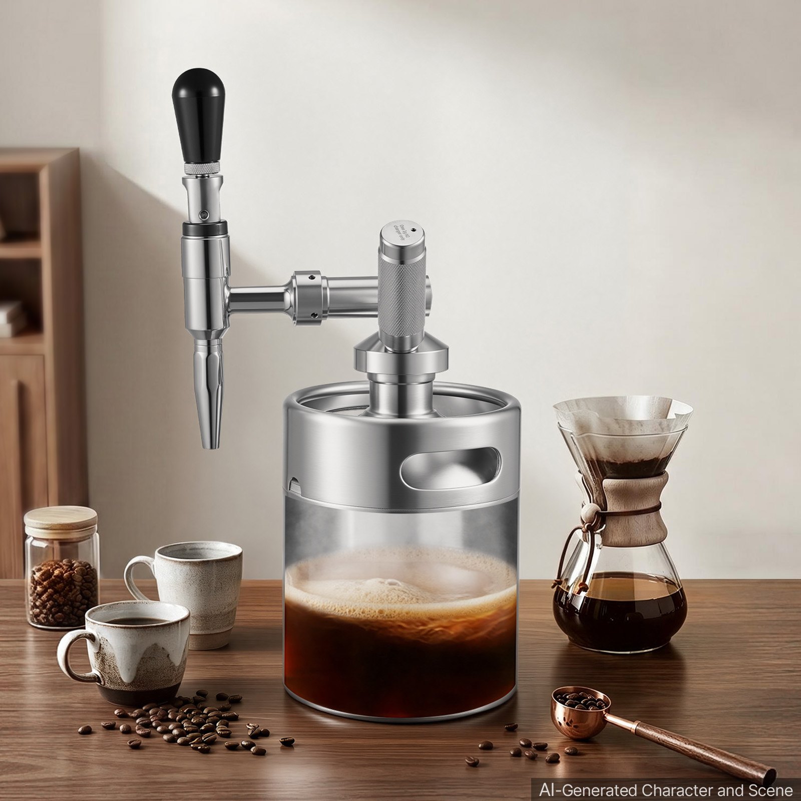 VEVOR Fusto da Caffè Nitro 2L Sistema di Erogazione di Azoto Caffè Freddo, Infusore di Azoto Portatile con Erogatore Valvola di Sfogo di Pressione, Acciaio Inox,, Birra Fredda, Tè, 190 x 145 x 355 mm