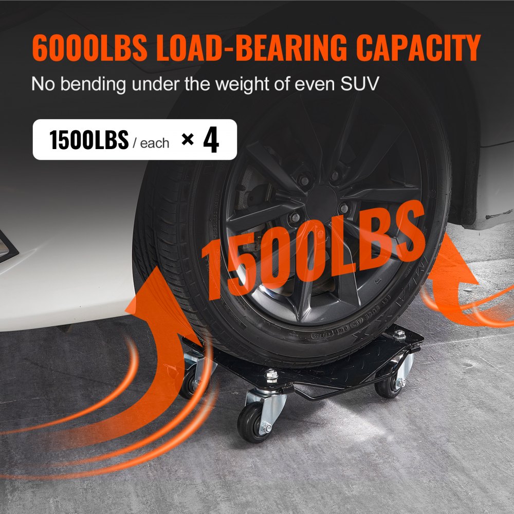 VEVOR Portable Tire Trolley, 4-Pack, 3000 kg Load Capacity, Electric Vehicle Emergency Trolley, 4-Wheel Tire Trolley, Robust, Mobile Trolley, Steel Cart Tire Holder, Suitable for Cars, Motorcycles, Pickups, etc.