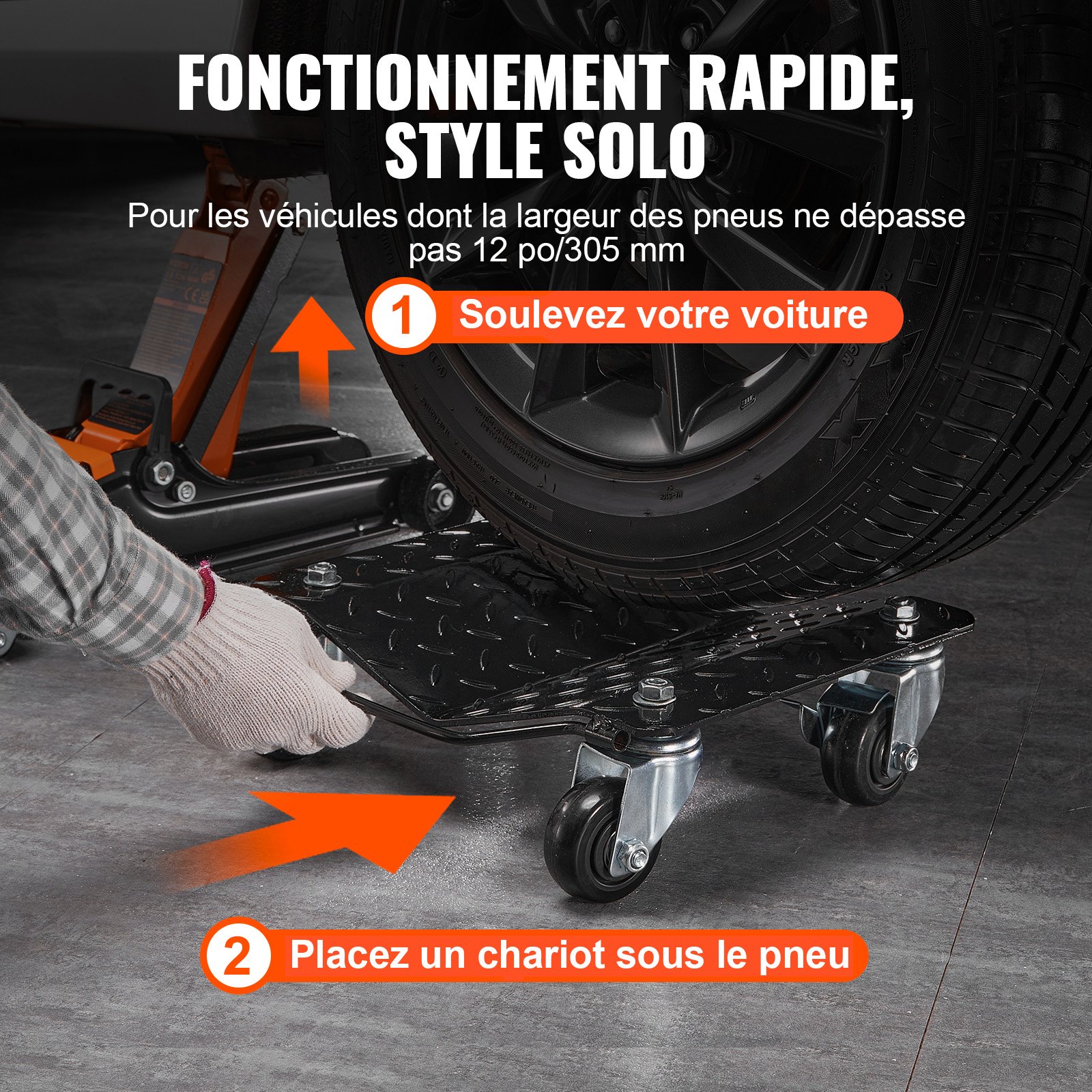 VEVOR Carrello Sposta Auto Moto Sottoruote 4 Pezzi Carico Singolo 700kg Carico Max. Totale 3000 kg, Pedana Carrello Sposta Auto Ausilio di Manovra Posizionatore per Veicoli Ruote Adattabile 0-30,5 cm