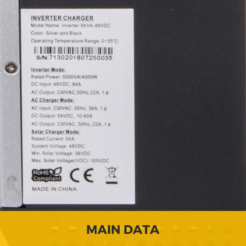 Inverter Solare Ibrido Pwm Onda Sinusoidale Pura 5kva 4000w 48v Fotovoltaico