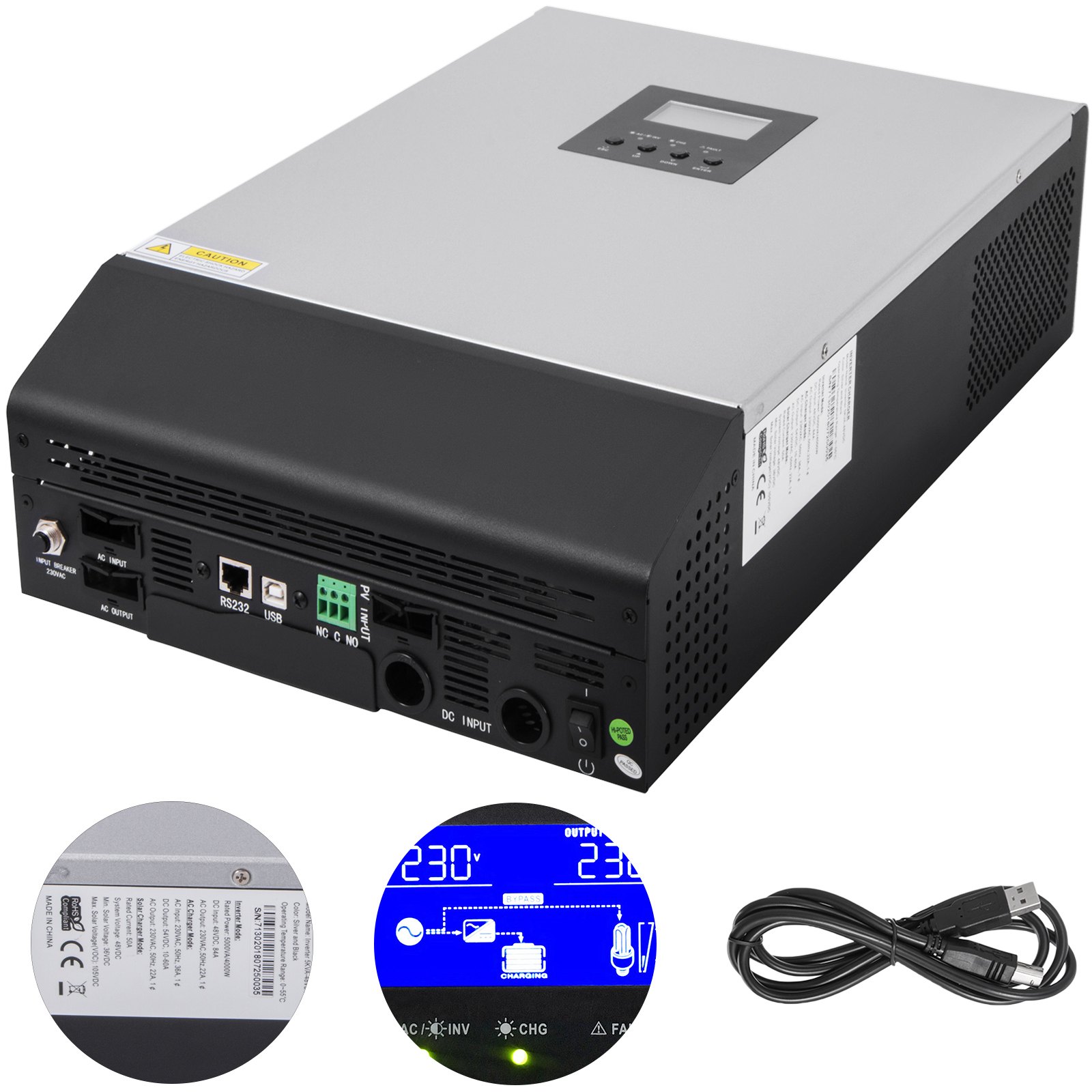 Inverter Solare Ibrido Pwm Onda Sinusoidale Pura 5kva 4000w 48v Fotovoltaico