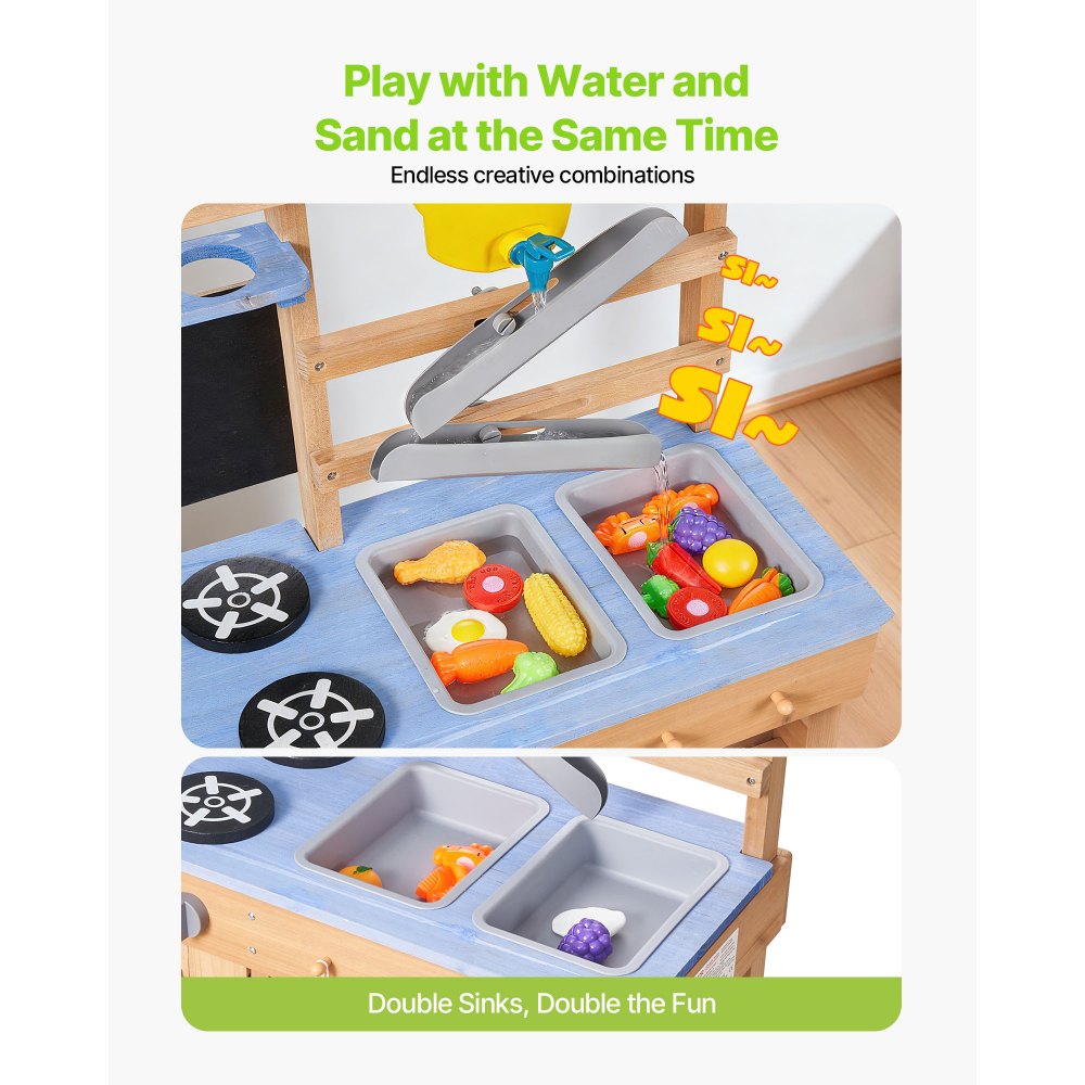 VEVOR Cucina di Fango da Esterno per Bambini da 762 x 324 x 914 mm in Legno con Fornelli, Ganci, Lavelli, Pale da Piantagione, Spatole, Manici, Pentole e Accessori, Giochi con Acqua e Sabbia