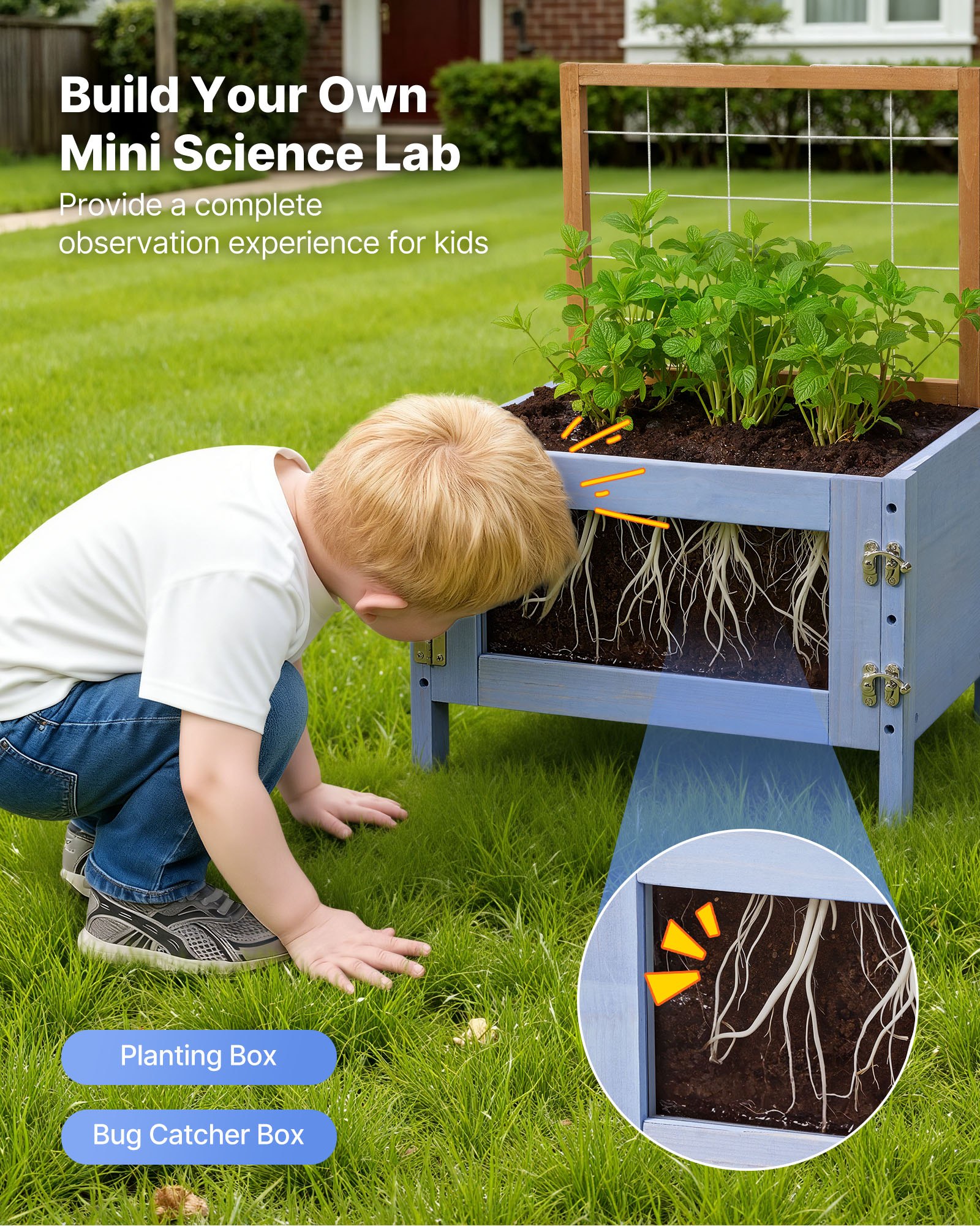 VEVOR Cucina in Legno con Piano di Cottura per Bambini, Cucine da Gioco in Legno con Fioriera, Contenitore per Animali, Vasca, Lavandino, Pentole, Pentole e Accessori, per Prato e Cortile