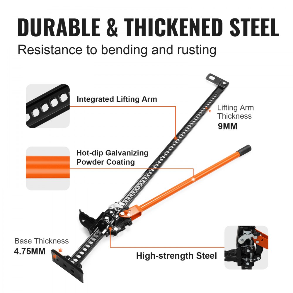 VEVOR Martinetto Sollevatore Agricolo Capacità Carico Max. da 3,18 Tonnellate Altezza di Sollevamento tra 105 - 1330 mm, Cric Fuoristrada Uso Agricolo Dimensioni Base 115 x 180 mm Altezza Foro 20 mm