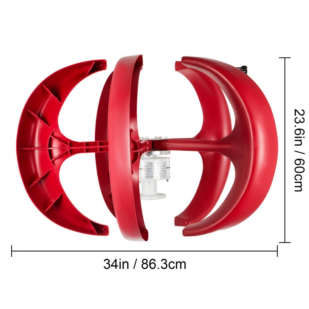 Generatore Eolico Verticale Turbina Con 5 Blades 200w 12v In Nylon Fiber Rosso