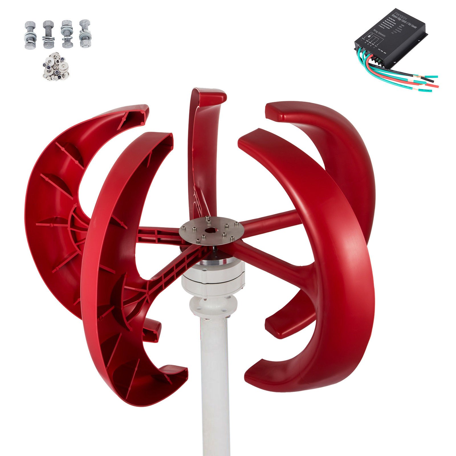 Generatore Eolico Verticale Turbina Con 5 Blades 200w 12v In Nylon Fiber Rosso