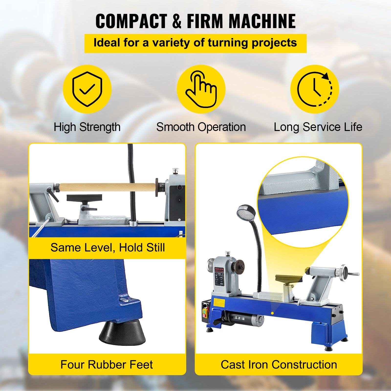 VEVOR Mini Tornio per Legno, Potenza 550 W 3/4 HP 1400 giri/min MT 2 Tornio da Banco per Legno Velocità Variabile in Materiale Ghisa per Vari Usi in Laboratori, Officine, Ingegneria e Istruzione.