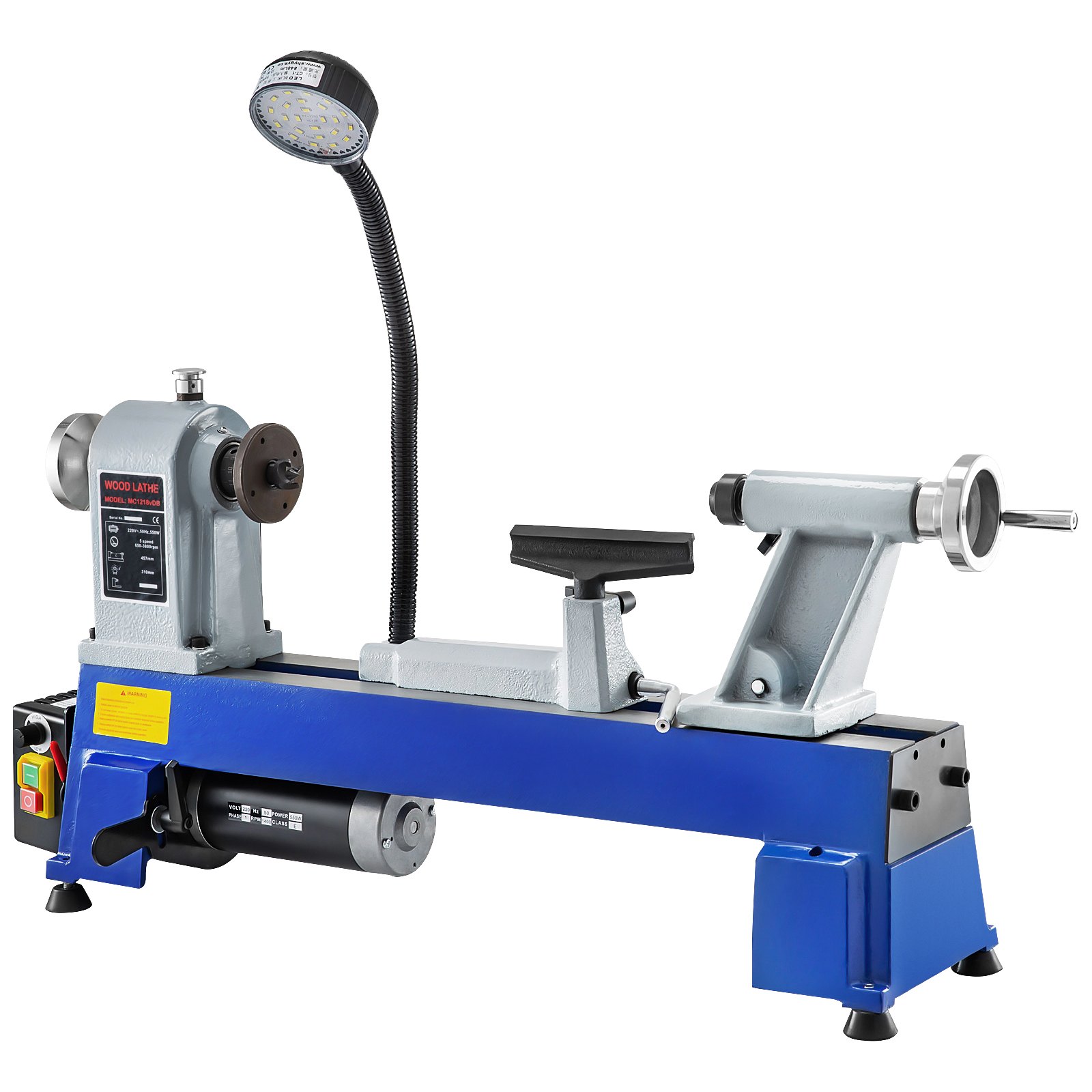 VEVOR Mini Tornio per Legno, Potenza 550 W 3/4 HP 1400 giri/min MT 2 Tornio da Banco per Legno Velocità Variabile in Materiale Ghisa per Vari Usi in Laboratori, Officine, Ingegneria e Istruzione.