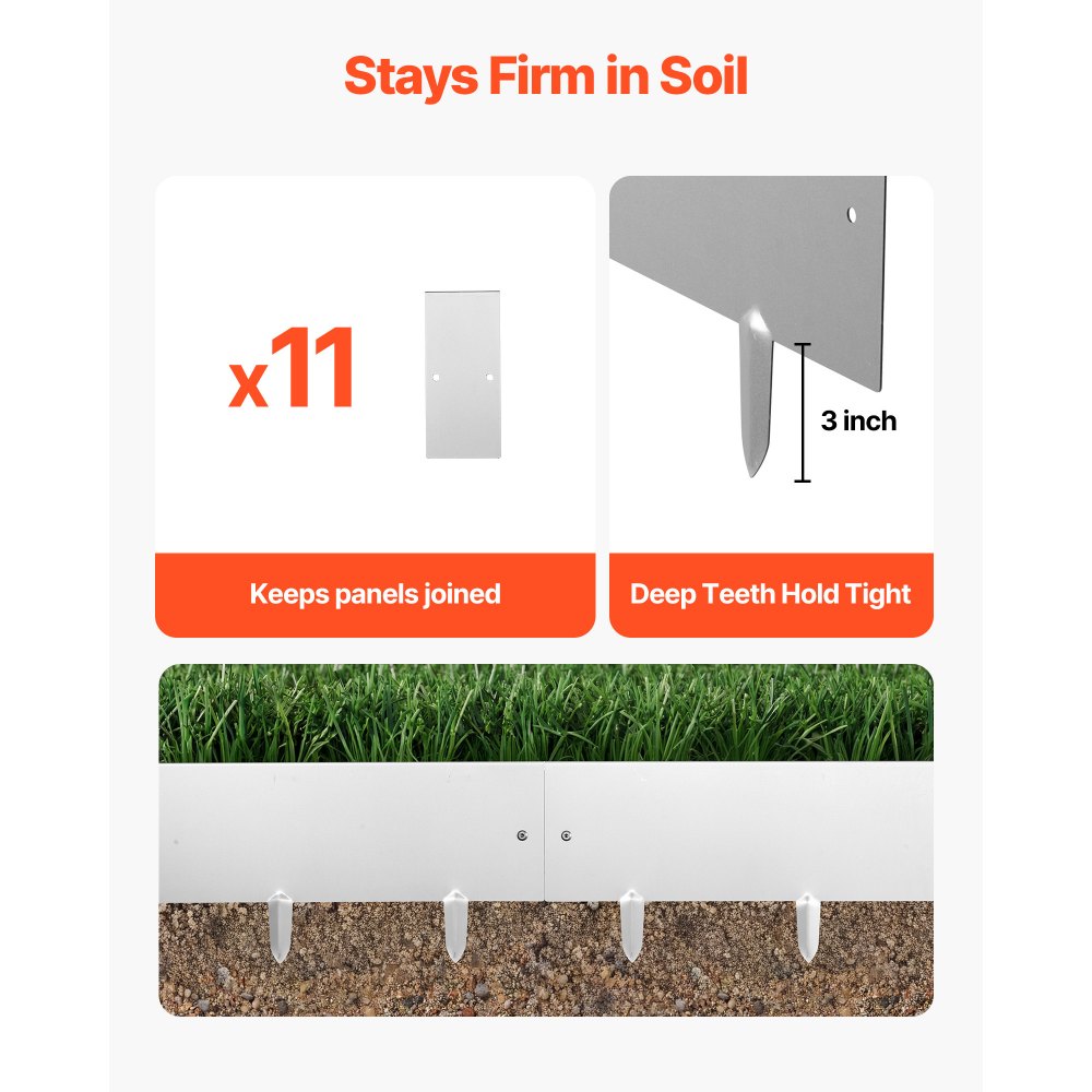 VEVOR Bordatura da Giardino per Aiuola Orto Fiori Piante in Metallo 100 x 23 cm, Recinzioni per Prato Giardino Bordatura in Acciaio Corten Sentieri Paesaggistica, Kit con 11 Piastre di Collegamento