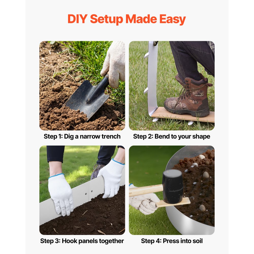 VEVOR Bordatura da Giardino per Aiuola Orto Fiori Piante in Metallo 100 x 23 cm, Recinzioni per Prato Giardino Bordatura in Acciaio Corten Sentieri Paesaggistica, Kit con 11 Piastre di Collegamento