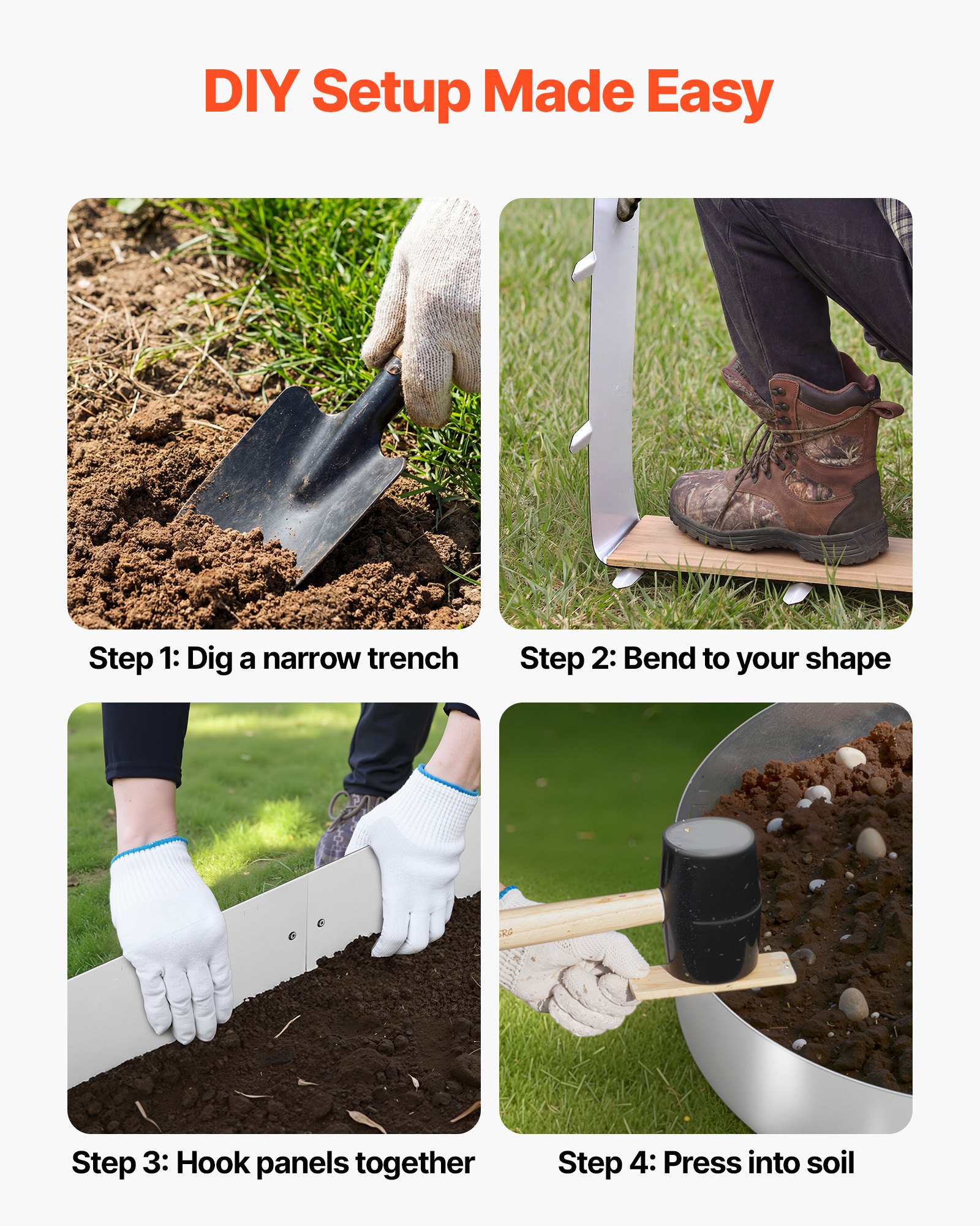 VEVOR Bordatura da Giardino per Aiuola Orto Fiori Piante in Metallo 100 x 23 cm, Recinzioni per Prato Giardino Bordatura in Acciaio Corten Sentieri Paesaggistica, Kit con 11 Piastre di Collegamento