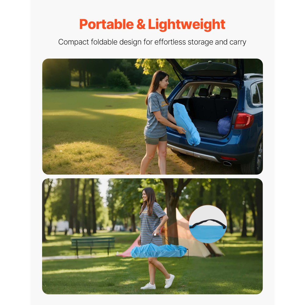 VEVOR Tavolo da Campeggio Pieghevole in Tessuto Oxford 600D Impermeabile, Tavolo da Picnic Portatile e Leggero per Esterni con 4 Portabicchieri e Borsa per Trasporto, per Picnic in Campeggio, Blu