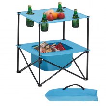 VEVOR Tavolo da Campeggio Pieghevole in Tessuto Oxford 600D Impermeabile, Tavolo da Picnic Portatile e Leggero per Esterni con 4 Portabicchieri e Borsa per Trasporto, per Picnic in Campeggio, Blu