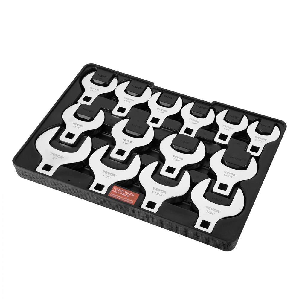 VEVOR Set di chiavi a zampa di gallina, attacco da 1/2", SAE da 14 pezzi (1-1/16" - 2"), set di chiavi a zampa di gallina con vassoio di stoccaggio, materiale 40CR per manutenzione riparazioni